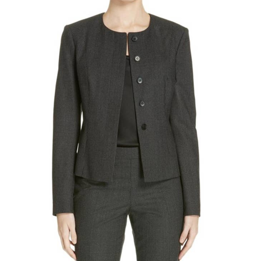 BOSS Hugo Boss Womens Javilla Black and Gray Checkered Blazer • Size 0 🔴